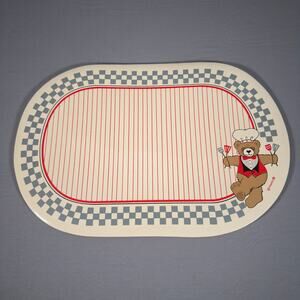 FRANCO Vintage 80s Vinyl Teddy Bear Chef Oval Placemats Set of 4